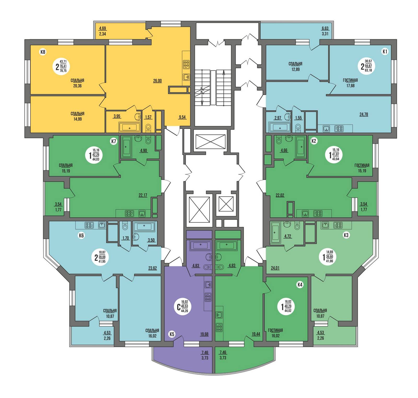 План типового этажа 7 строения (12-22 этаж)