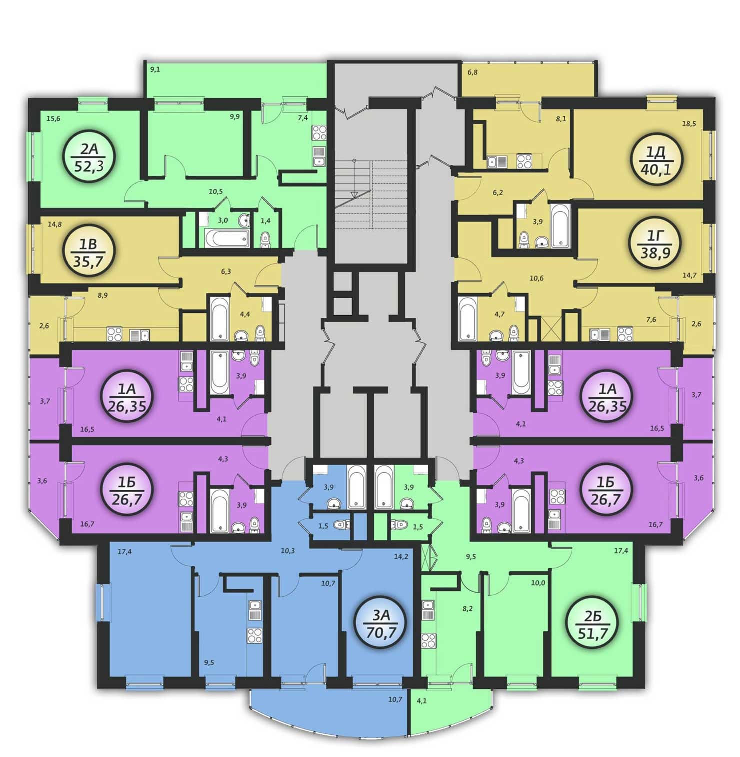 План типового этажа 1-5 строений в ЖК «Сурская ривьера»