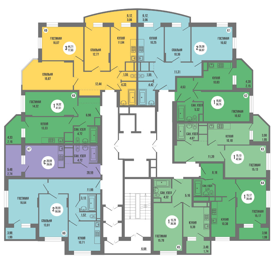 План типового этажа 6 строения в ЖК «Сурская ривьера»